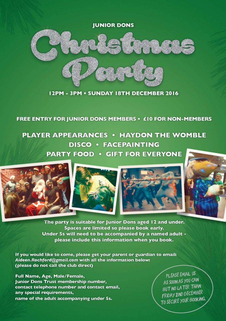 Junior Dons Christmas Party advert