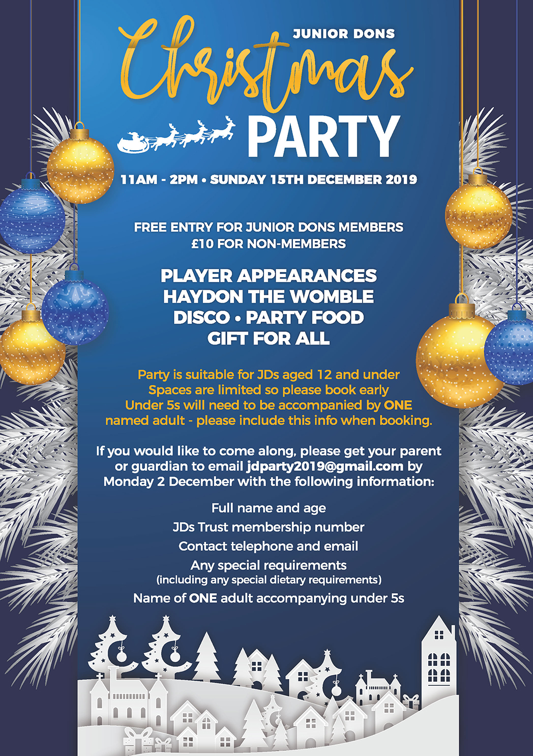 Junior Dons Christmas Party advert