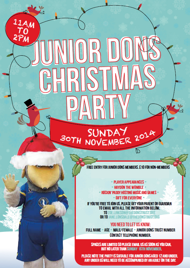 Junior Dons Christmas Party advert Junior Dons Christmas Party advert