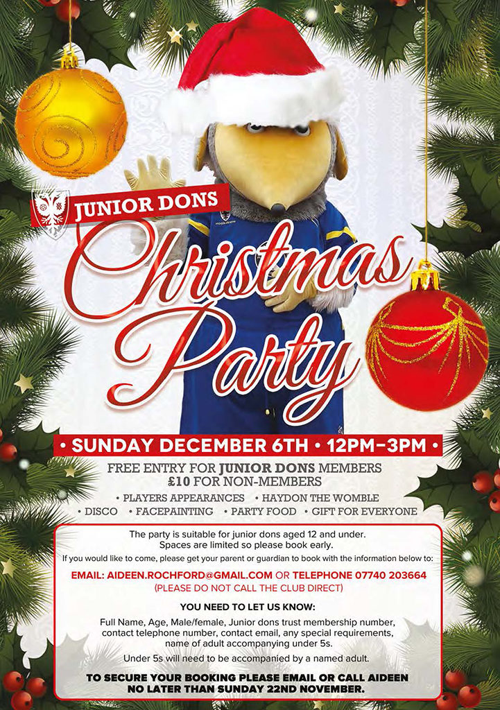 Junior Dons Christmas Party advert Junior Dons Xmas Party advert 2015