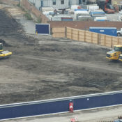 Construction machinery parked on the new stadium site