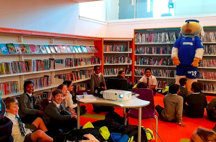 Haydon in school library