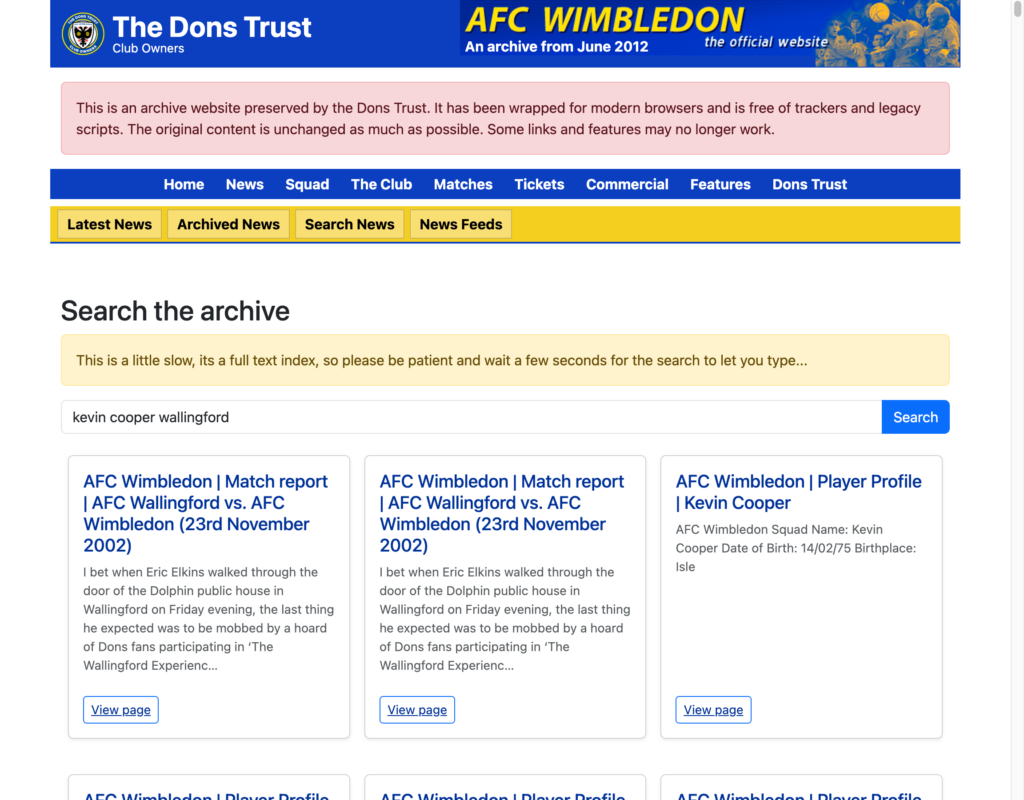 Archive Search Screenshot